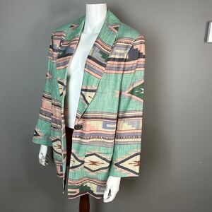 Vintage Southwestern Blazer Andrea Behar Medium Linen Aztec Pastel Concho